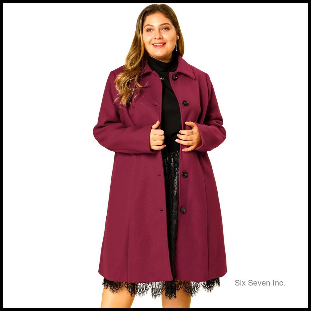 Plus Size Single Breasted Belted Winter Long Wool Pea Coat